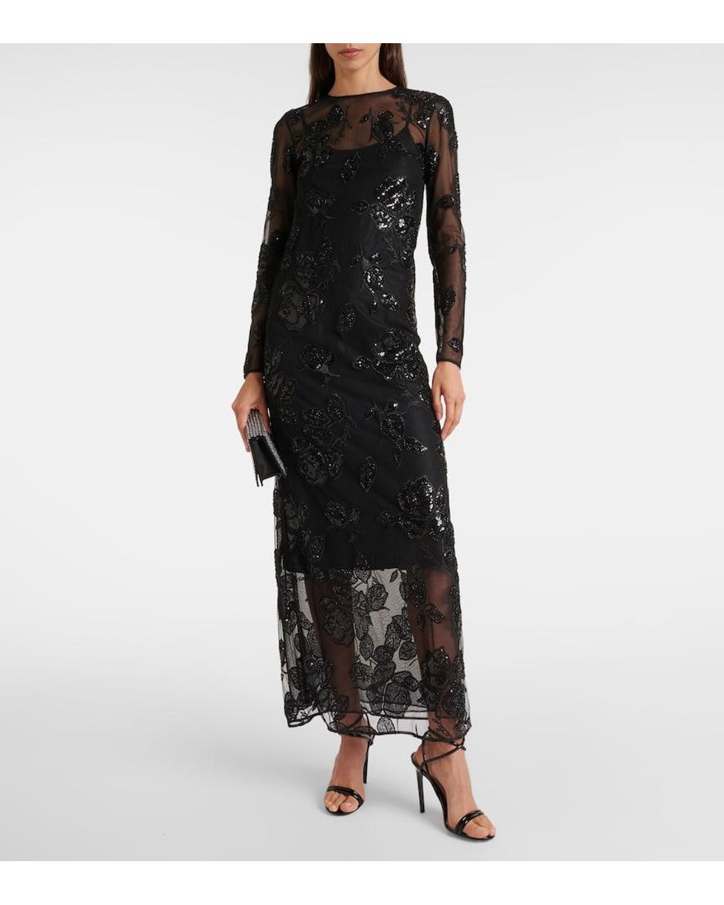 ROTATE BIRGER CHRISTENSEN Embellished Mesh Maxi Dress in