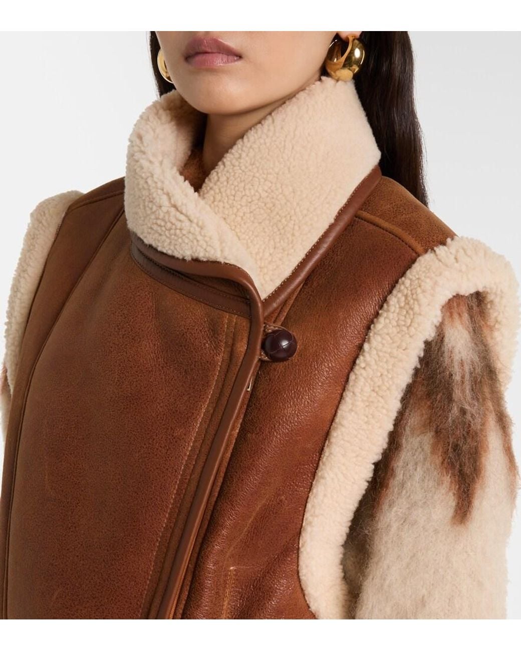 Isabel Marant Brown Alime Shearling-Trimmed Leather Vest