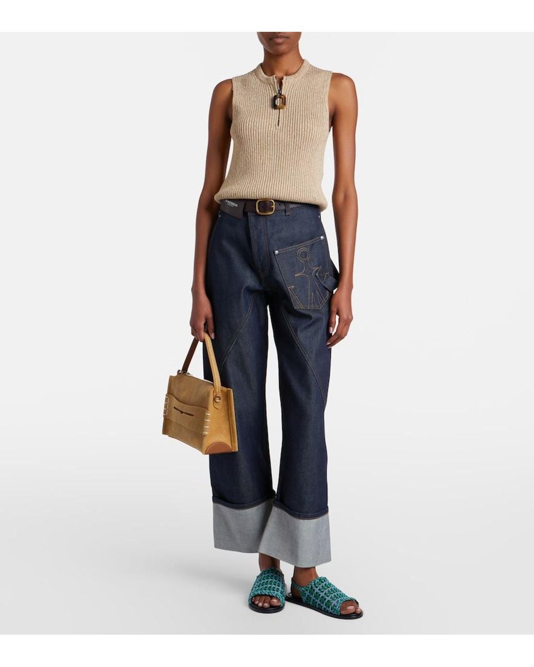 J.W. Anderson Natural Ribbed-Knit Cotton-Blend Tank Top