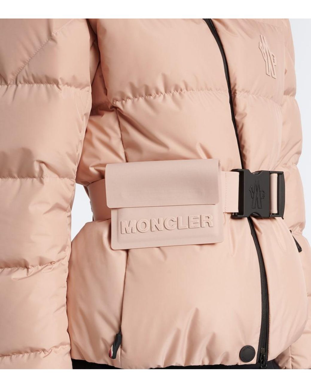 Moncler Natural Bouquetin Belted Hooded Down Ski Jacket