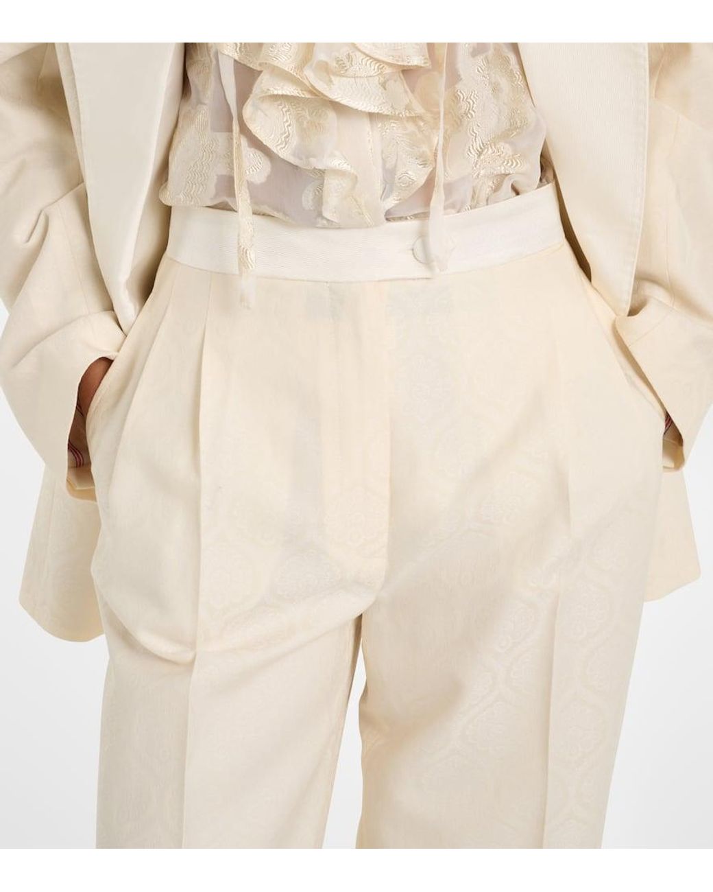 Etro Natural Cotton And Wool Straight Pants