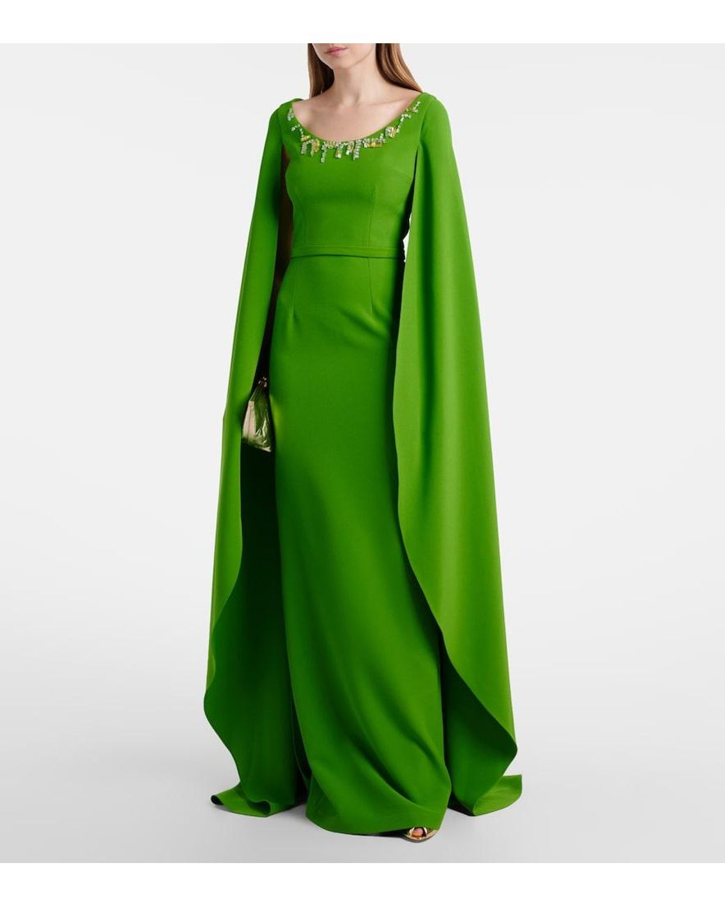 Safiyaa Green Agata Embellished Crêpe Gown