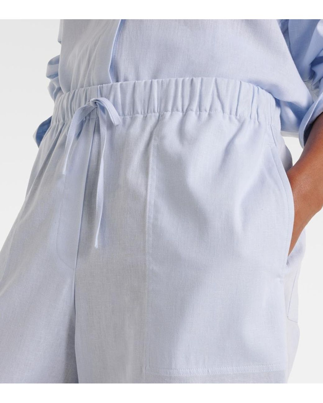 Totême Blue Cotton And Linen Wide-Leg Pants