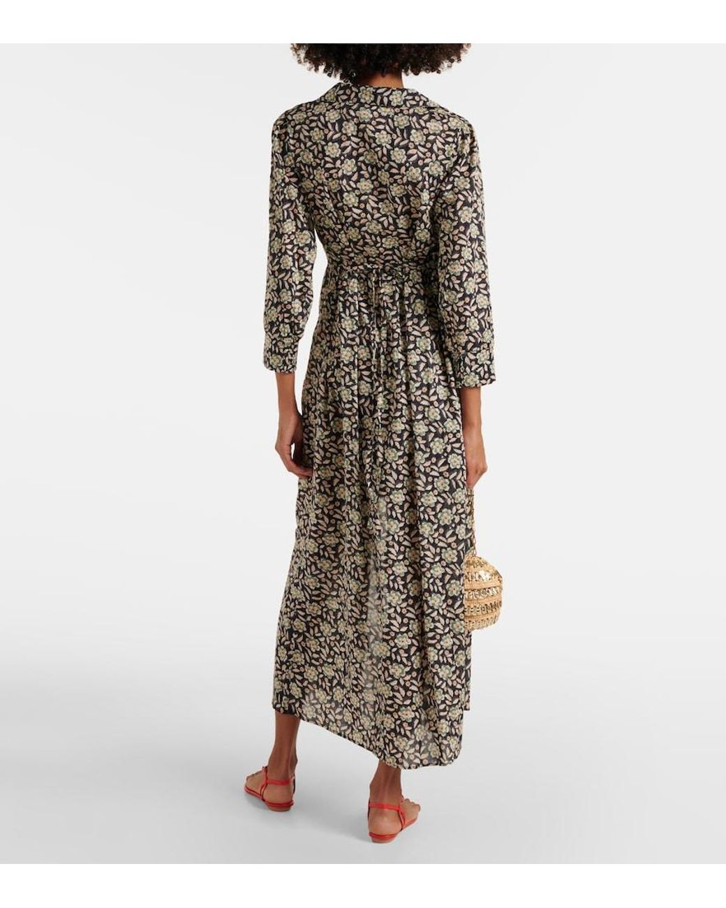 Rixo Gray Franchi Floral Cotton Midi Dress