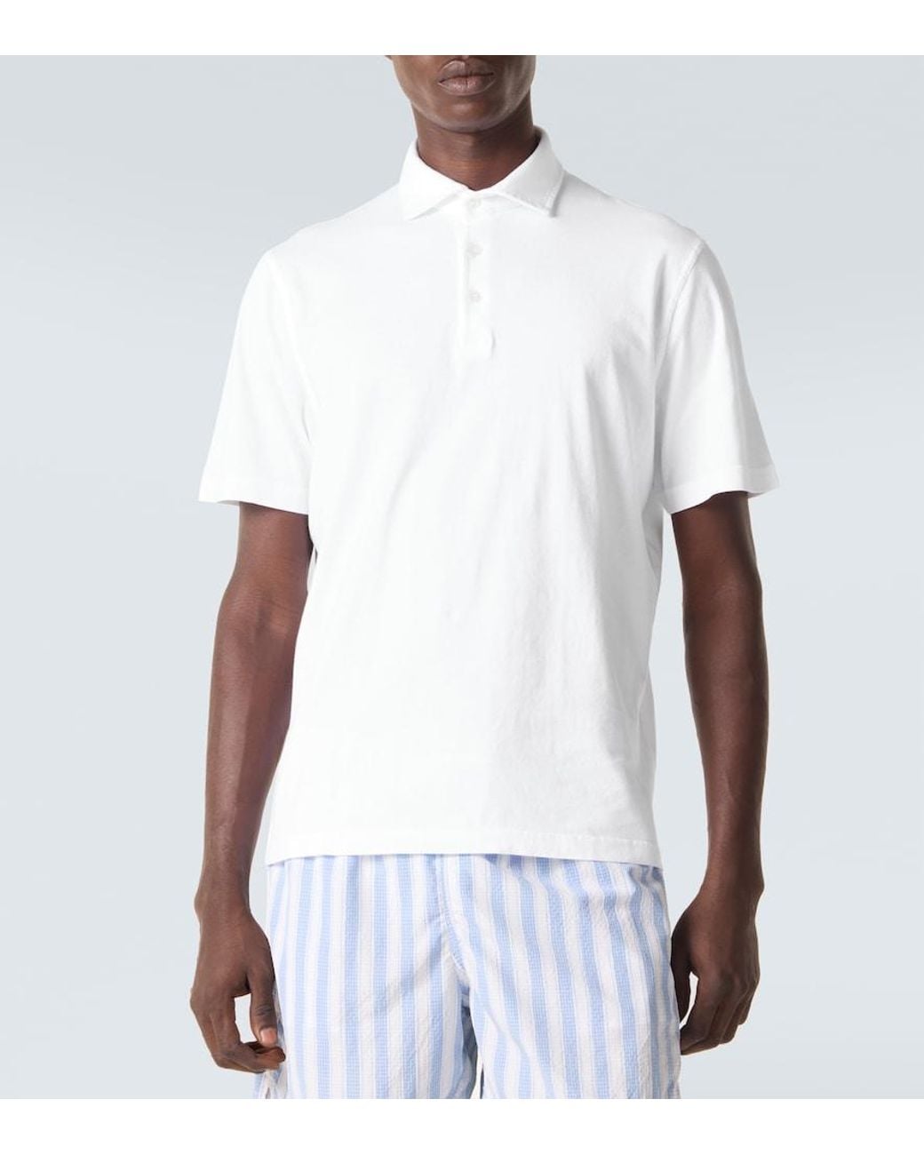 Fedeli White Zero Cotton Jersey Polo Shirt for men