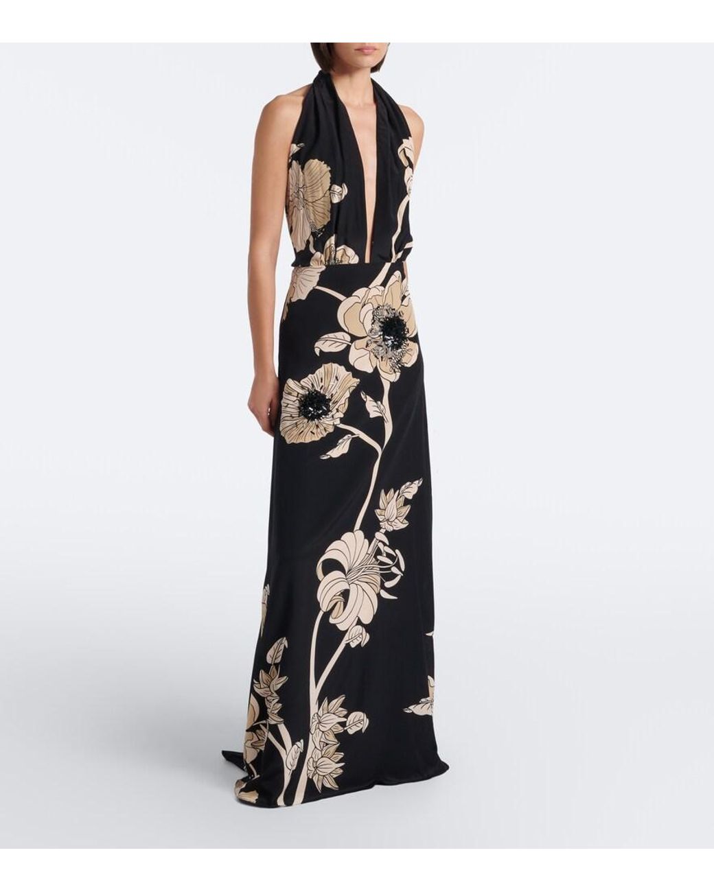 Johanna Ortiz Black New Destiny Floral Silk Maxi Dress