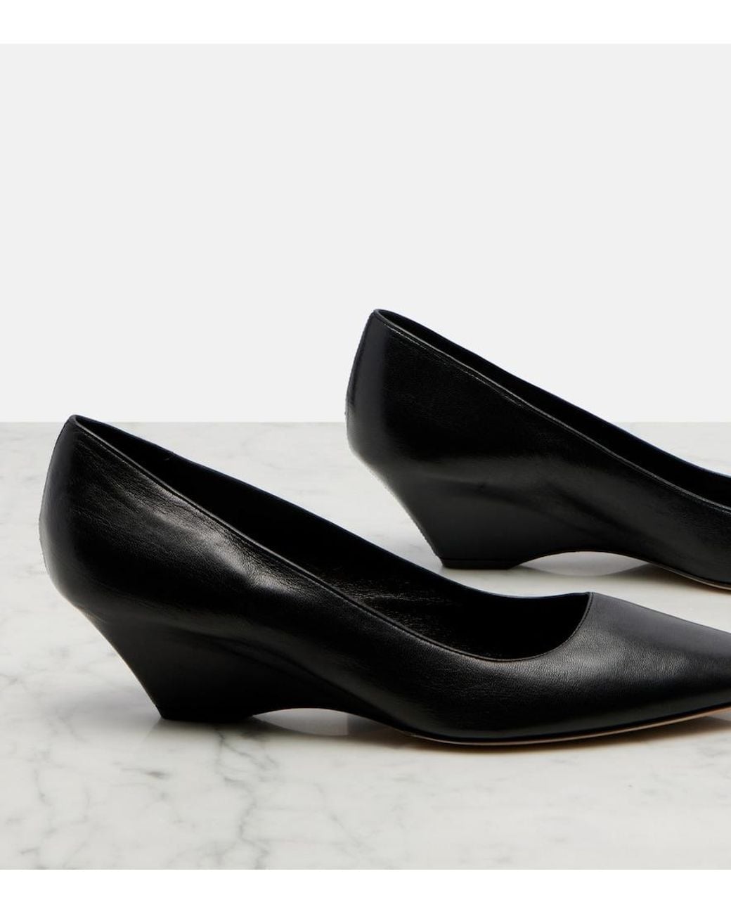 The Row Black Liisa Leather Wedges