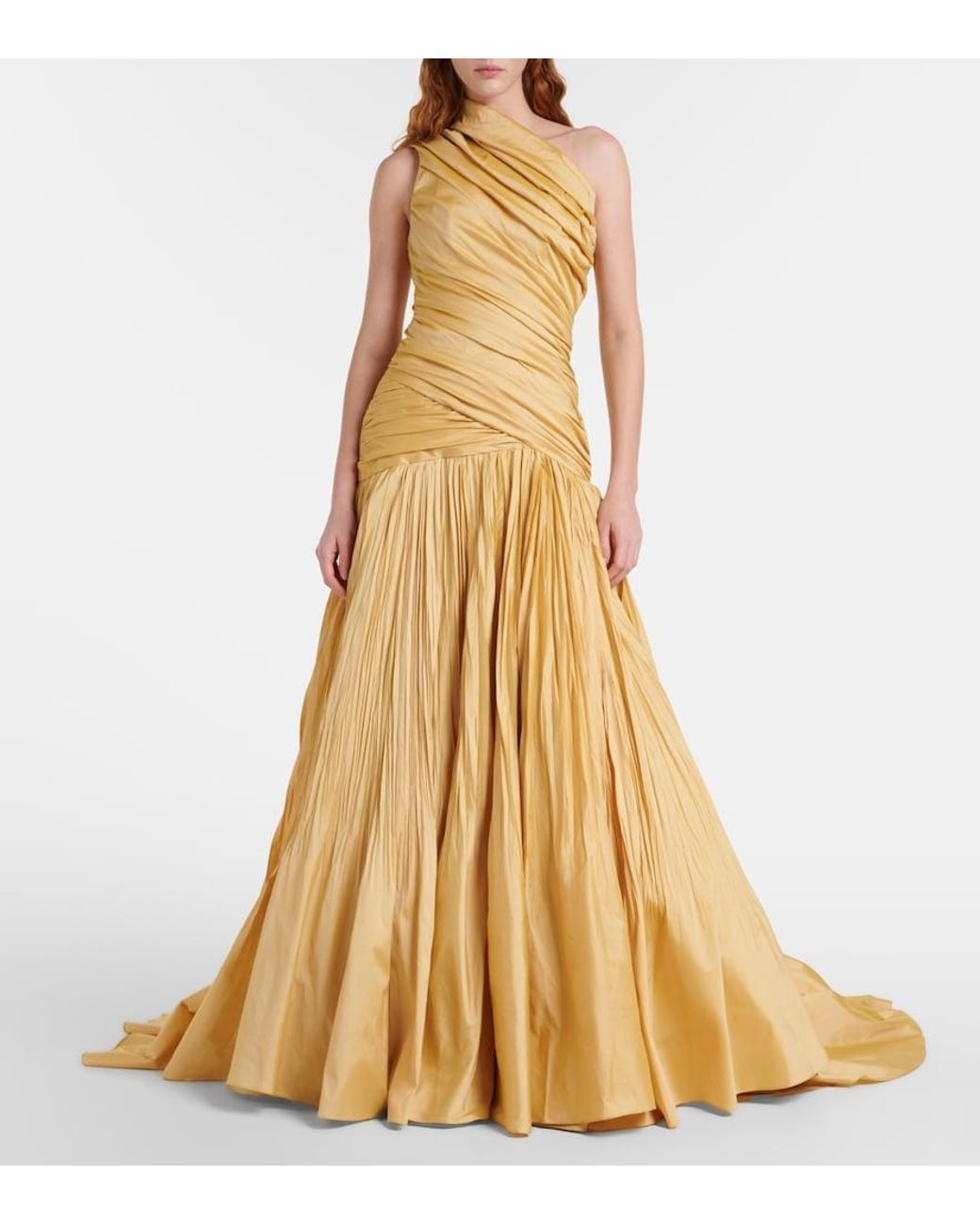 Marmar Halim Metallic Draped One-Shoulder Taffeta Gown