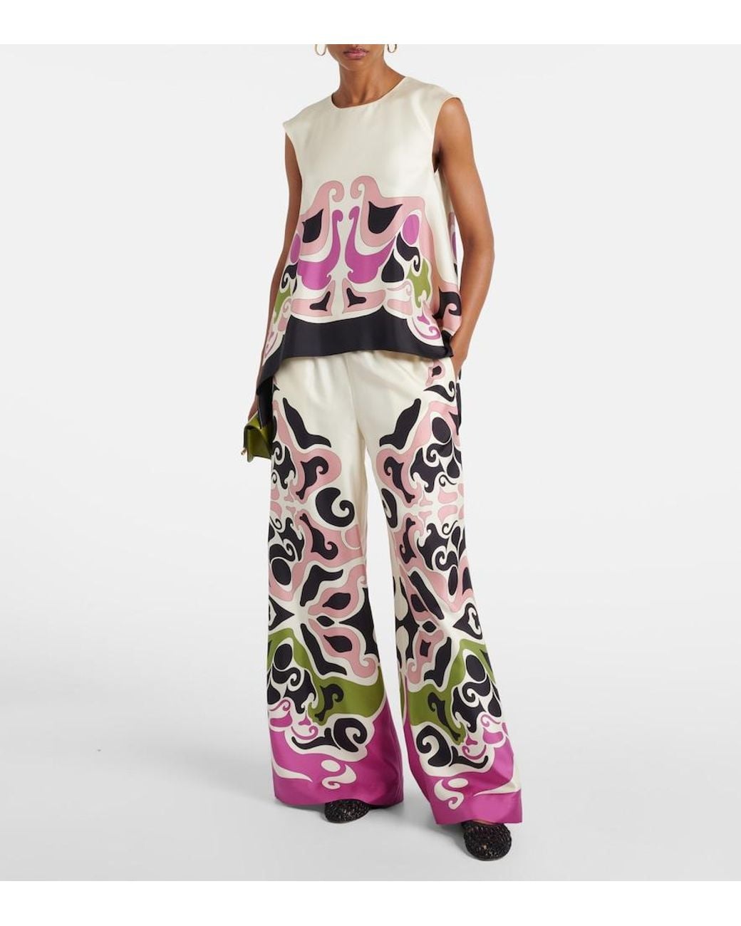 LaDoubleJ Multicolor Printed Silk Twill Palazzo Pants