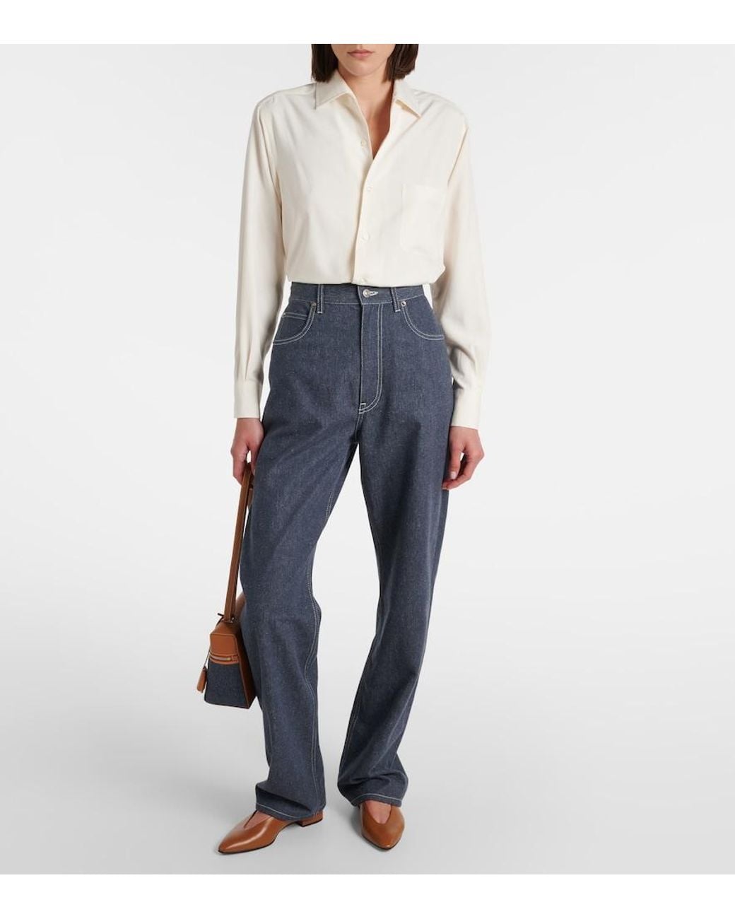 Loro Piana Blue Tye High-Rise Wide-Leg Jeans