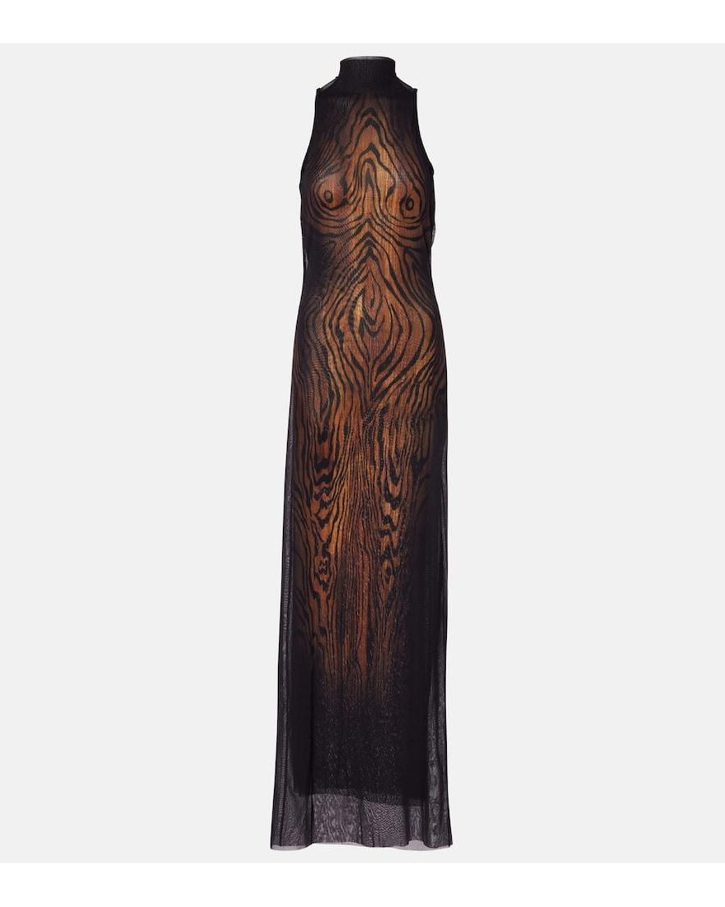 Jean Paul Gaultier Purple Wood Printed Mesh Maxi Dress