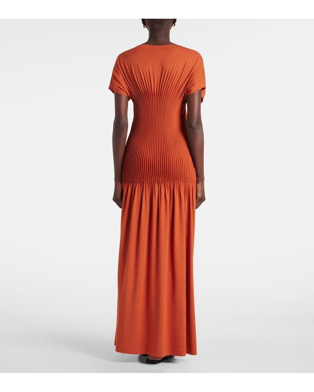 Totême Orange Pleated Jersey Maxi Dress