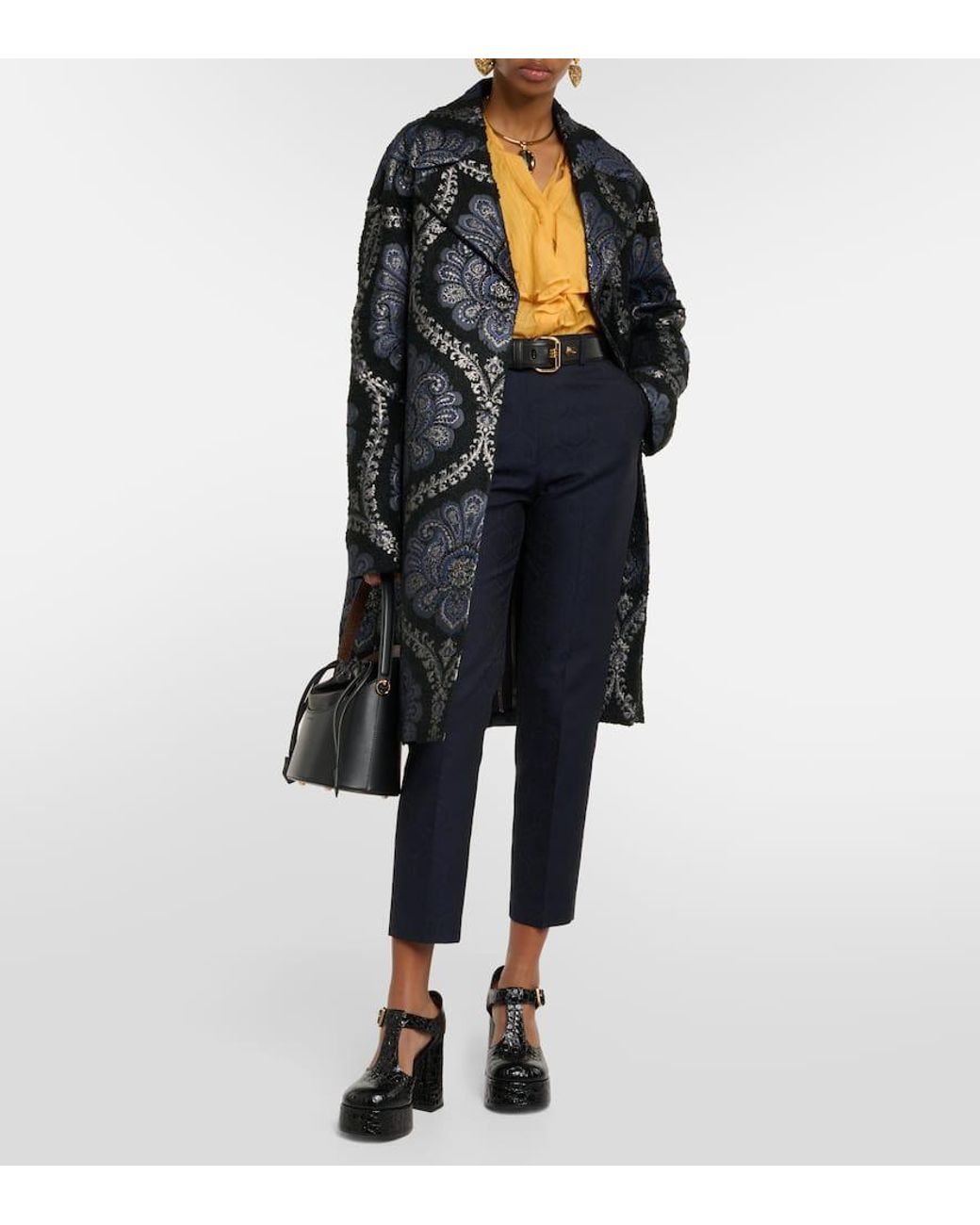 Etro Blue Printed Cotton-Blend Jacquard Slim Pants