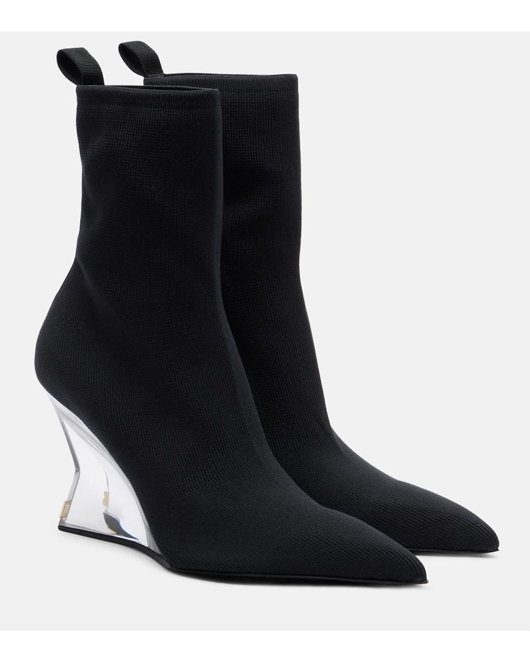 Balmain Black Knitted Wedge Ankle Boots