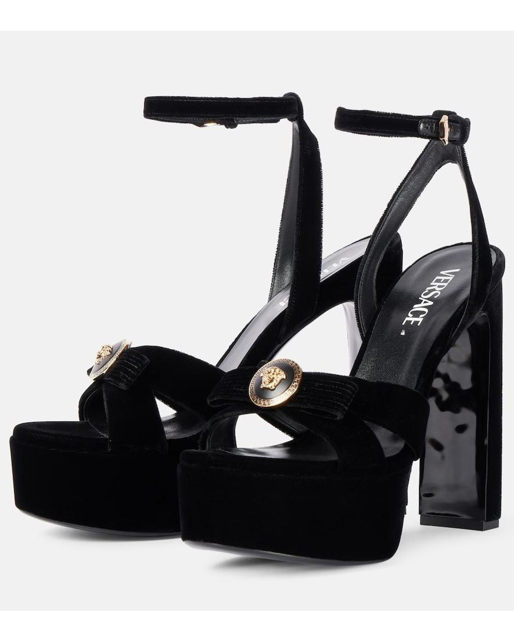 Versace Black Medusa Velvet Platform Sandals