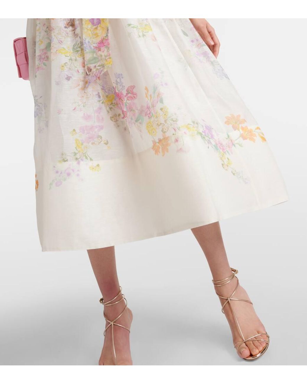 Zimmermann Natura Floral Linen And Silk Midi Dress in Natural | Lyst