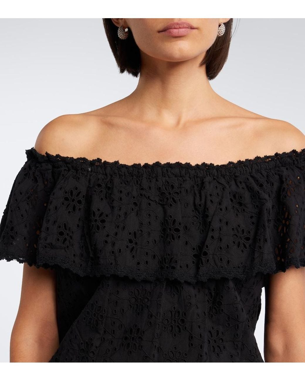 Melissa Odabash Black Larna Broderie Anglaise Cotton Midi Dress