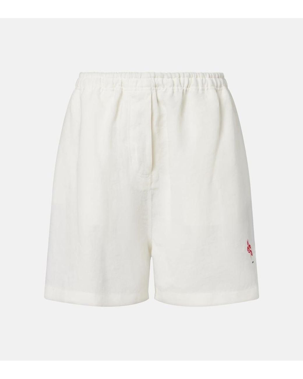 Prada White Embroidered Linen Shorts
