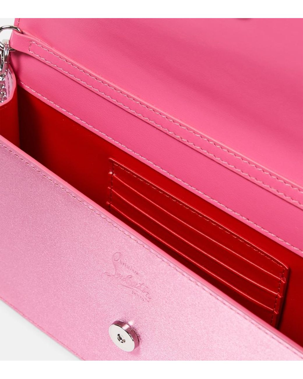 Christian Louboutin Pink Loubi54 Small Leather-Trimmed Silk Clutch