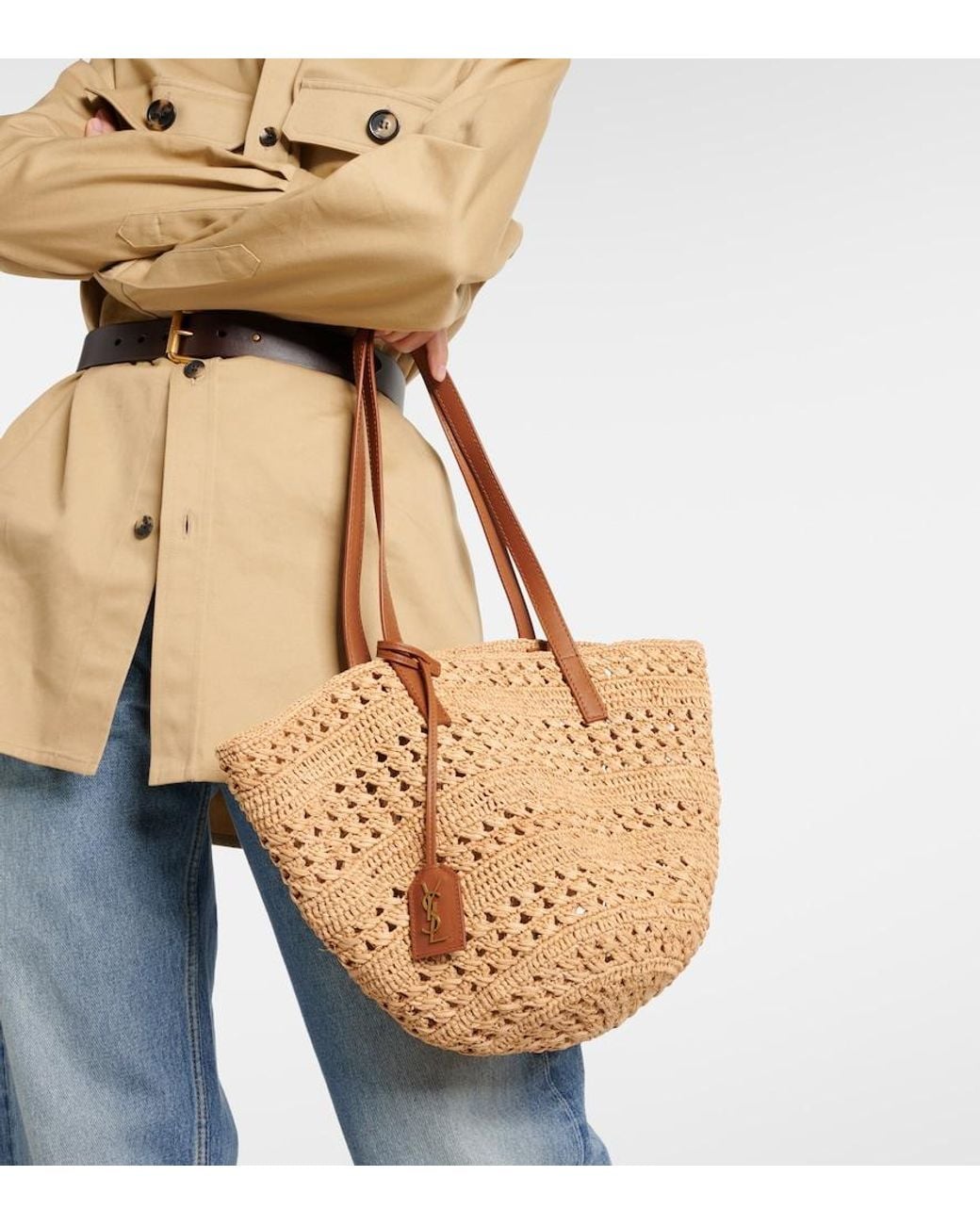 Saint Laurent Natural Panier Small Raffia Basket Bag