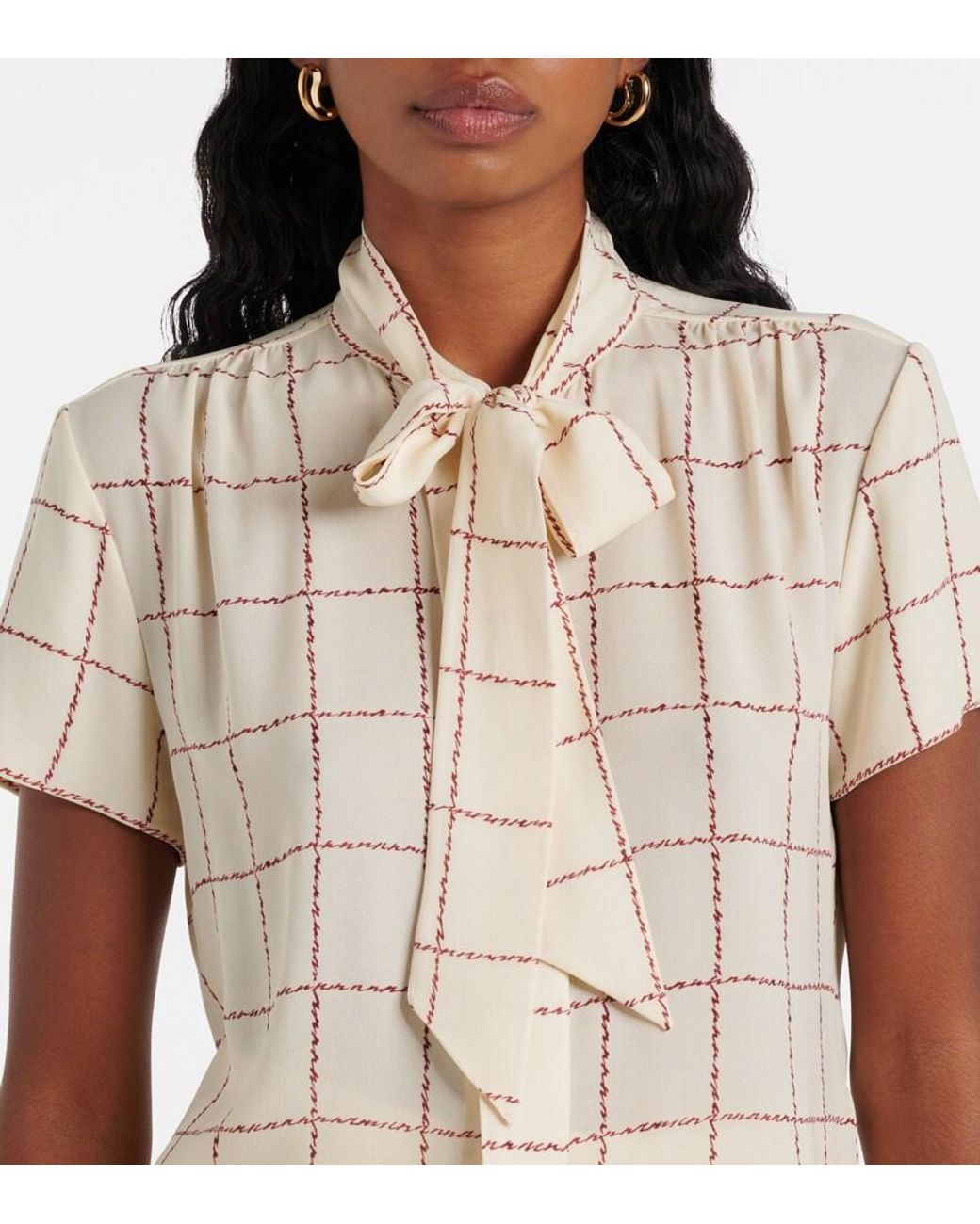 Loro Piana Natural Febe Checked Silk Blouse