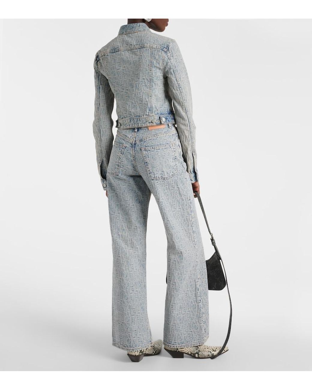 Acne Blue Cropped Jacquard Denim Jacket