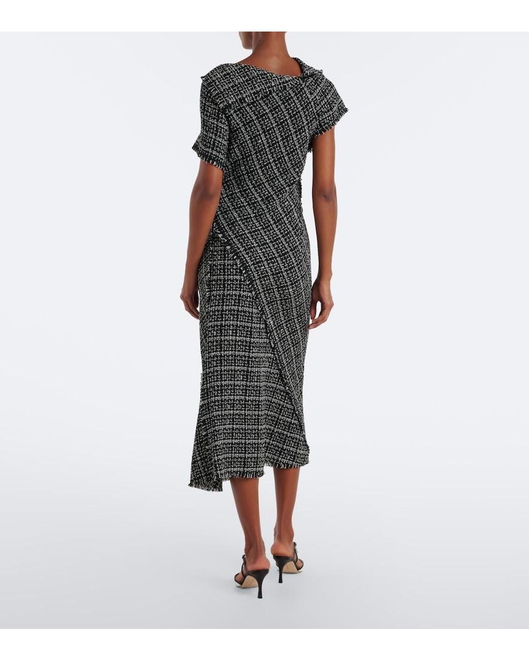 Erdem Black Checked Cotton-Blend Tweed Midi Dress
