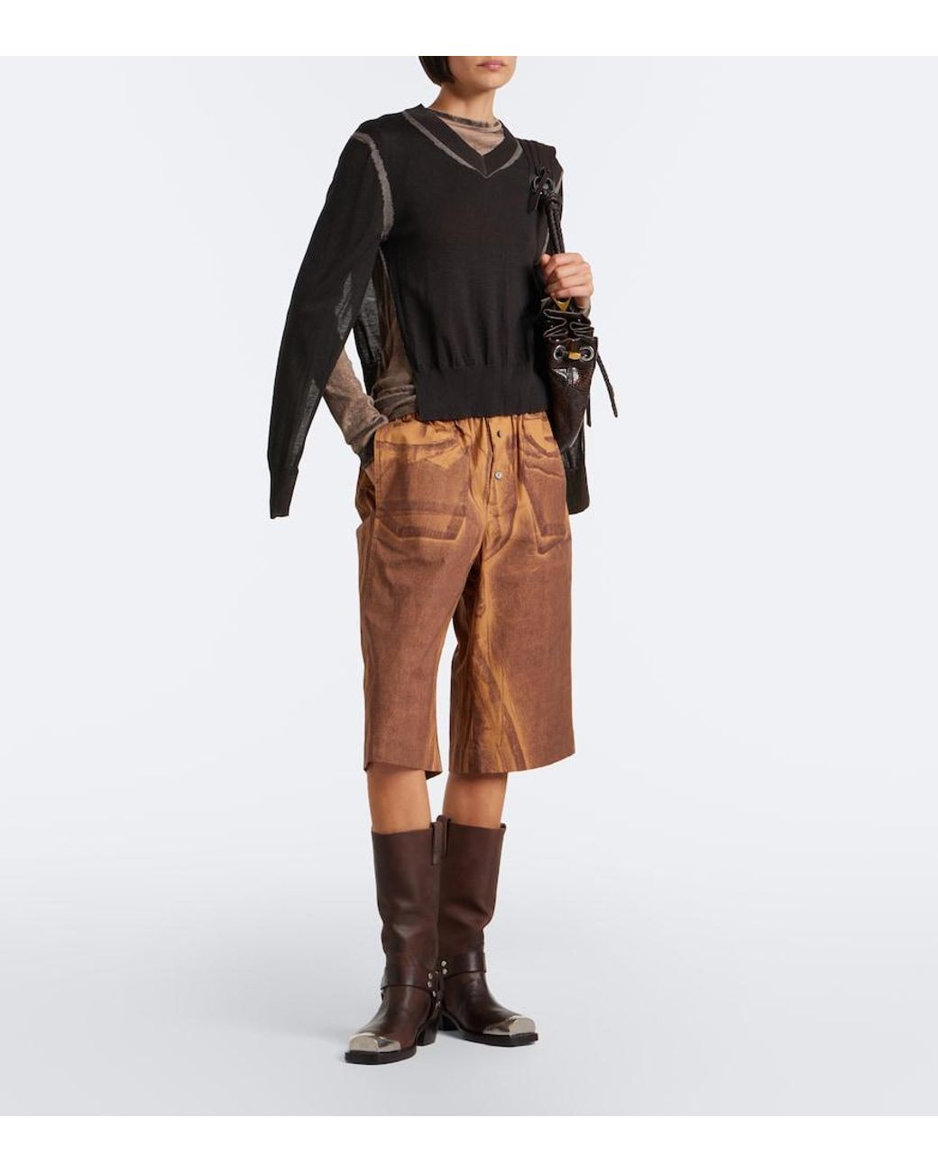 Paris Texas Brown Roxy Embellished Leather Biker Boots