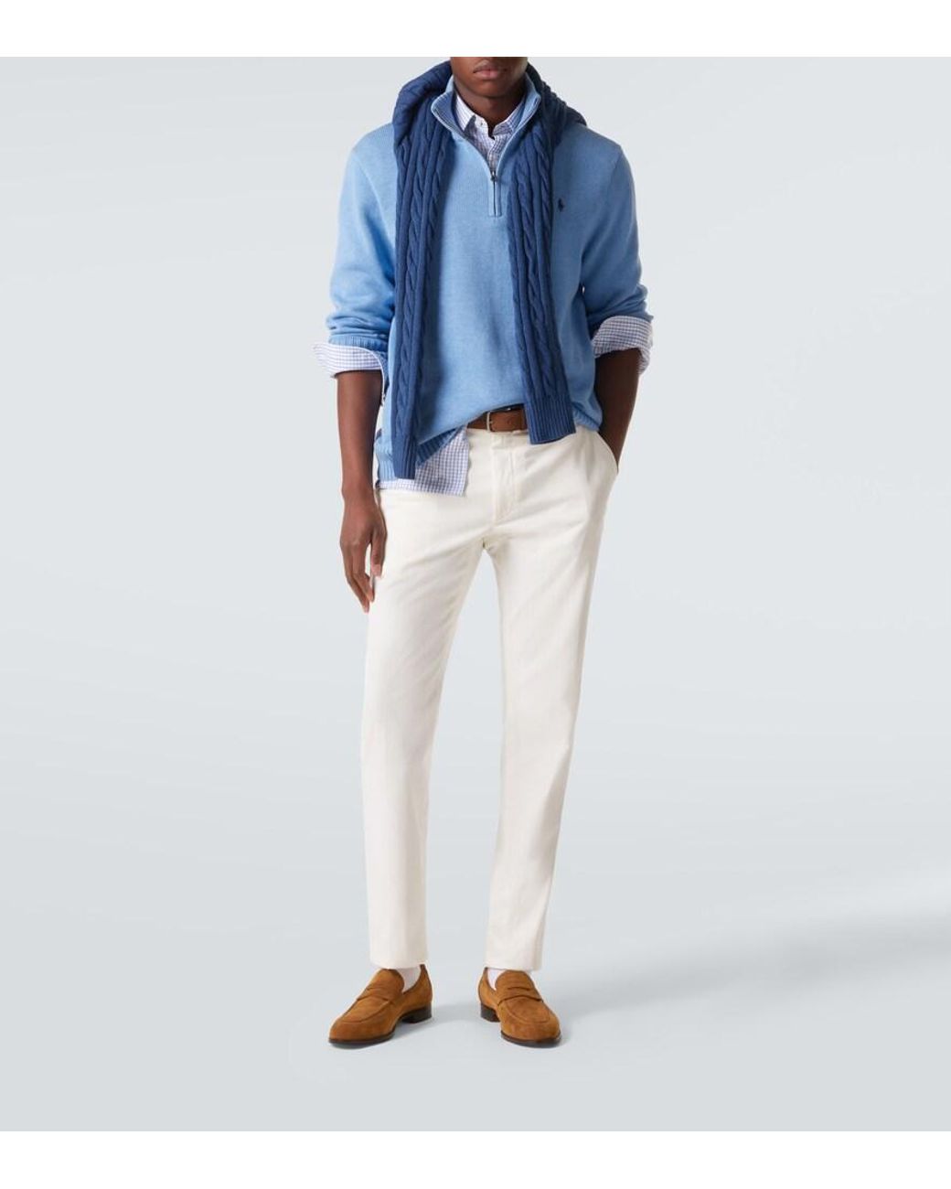 Polo Ralph Lauren Blue Cotton Half-Zip Sweater for men