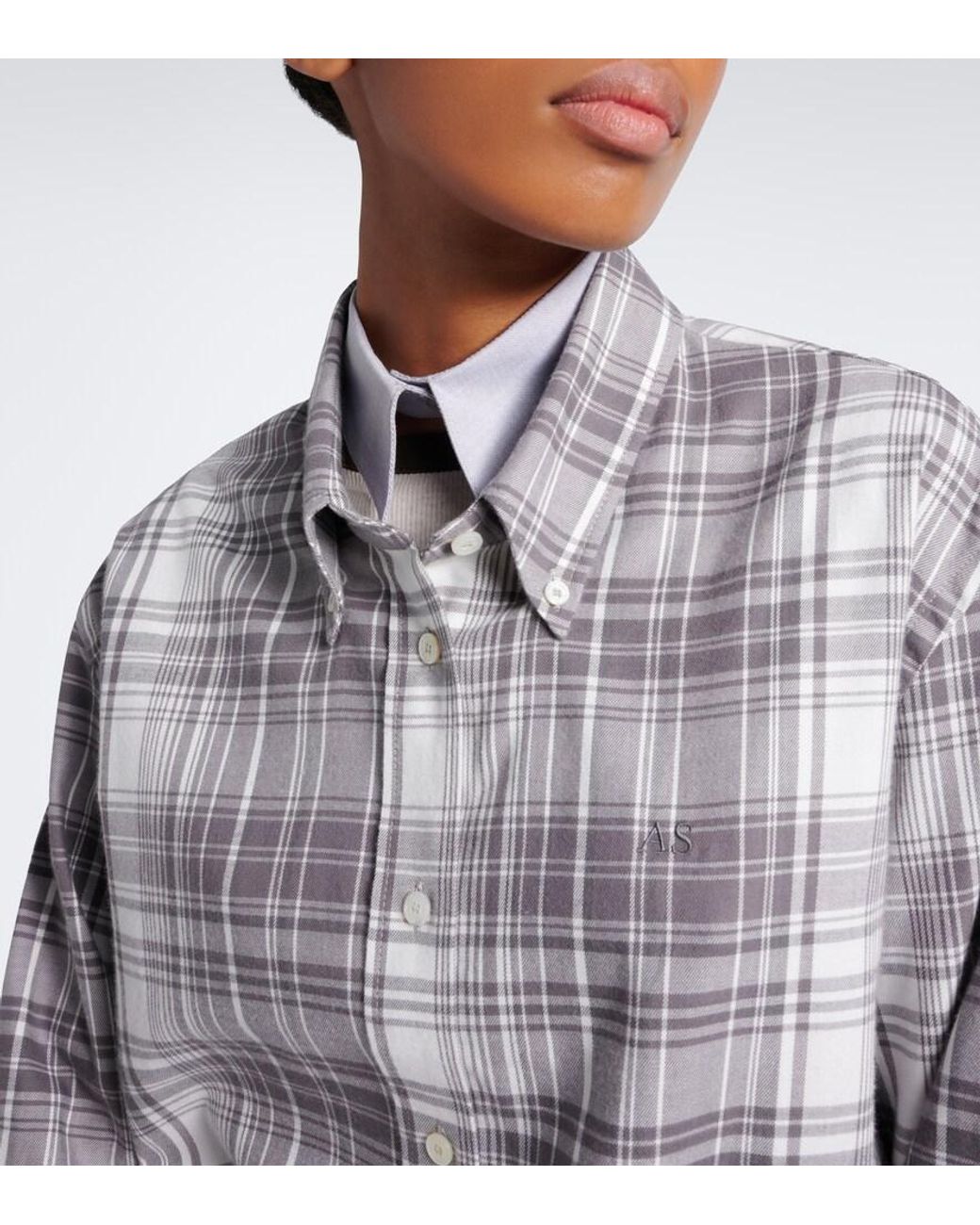 Acne Gray Checked Layered Cotton Flannel Shirt