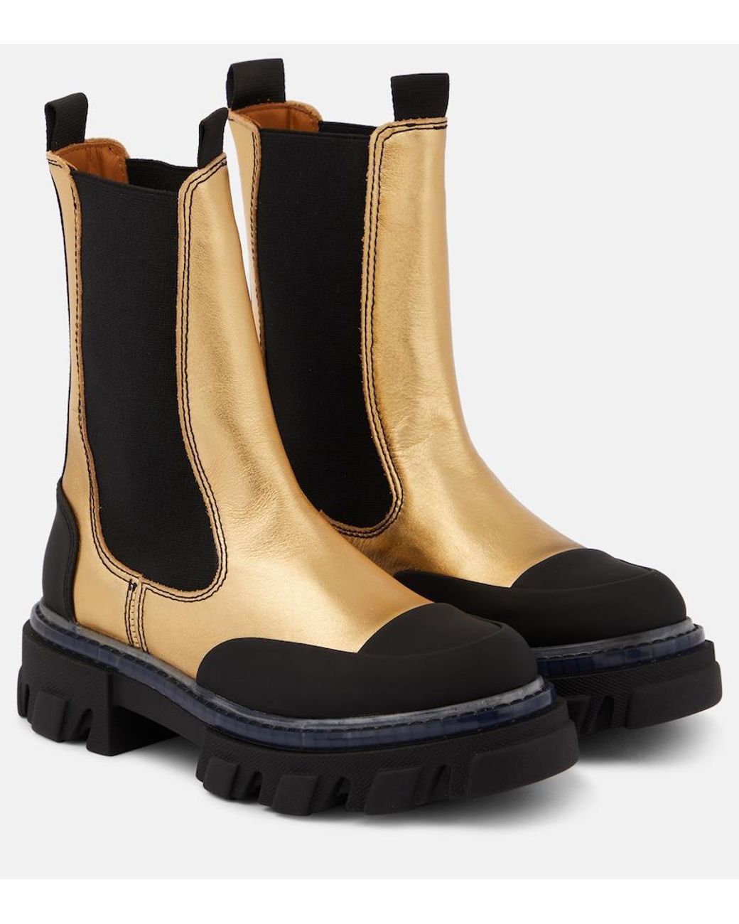 Ganni Black Metallic Leather Chelsea Boots