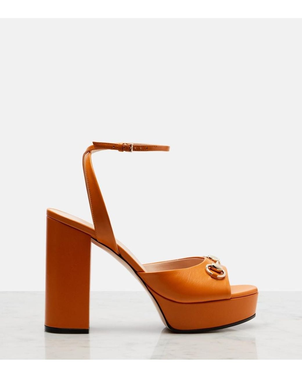 Gucci Brown Horsebit Leather Platform Sandals