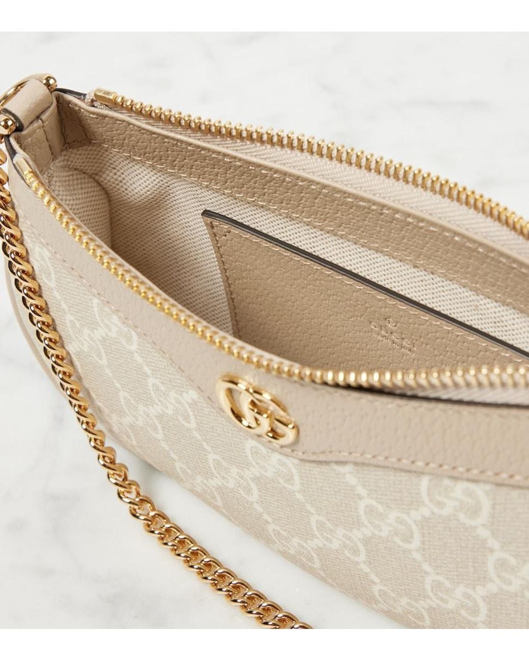 Gucci Natural Ophidia Mini Leather-Trimmed Shoulder Bag