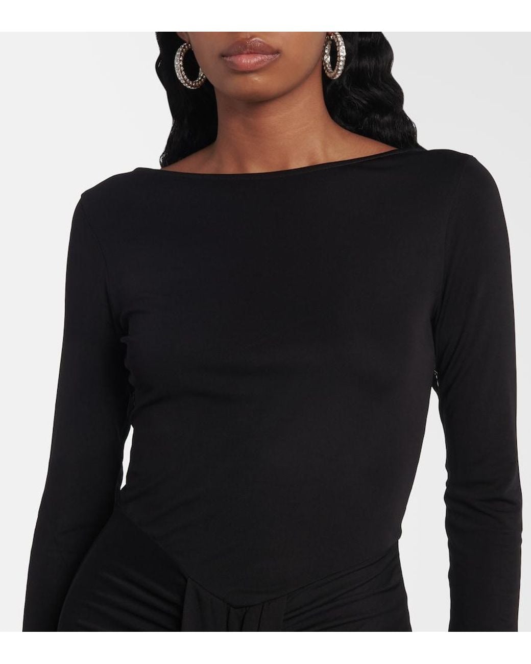Staud Black Ruched Jersey Midi Dress