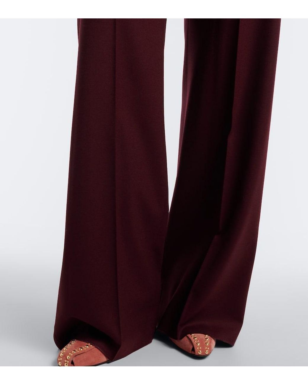 Max Mara Red Wool-Blend Wide-Leg Pants