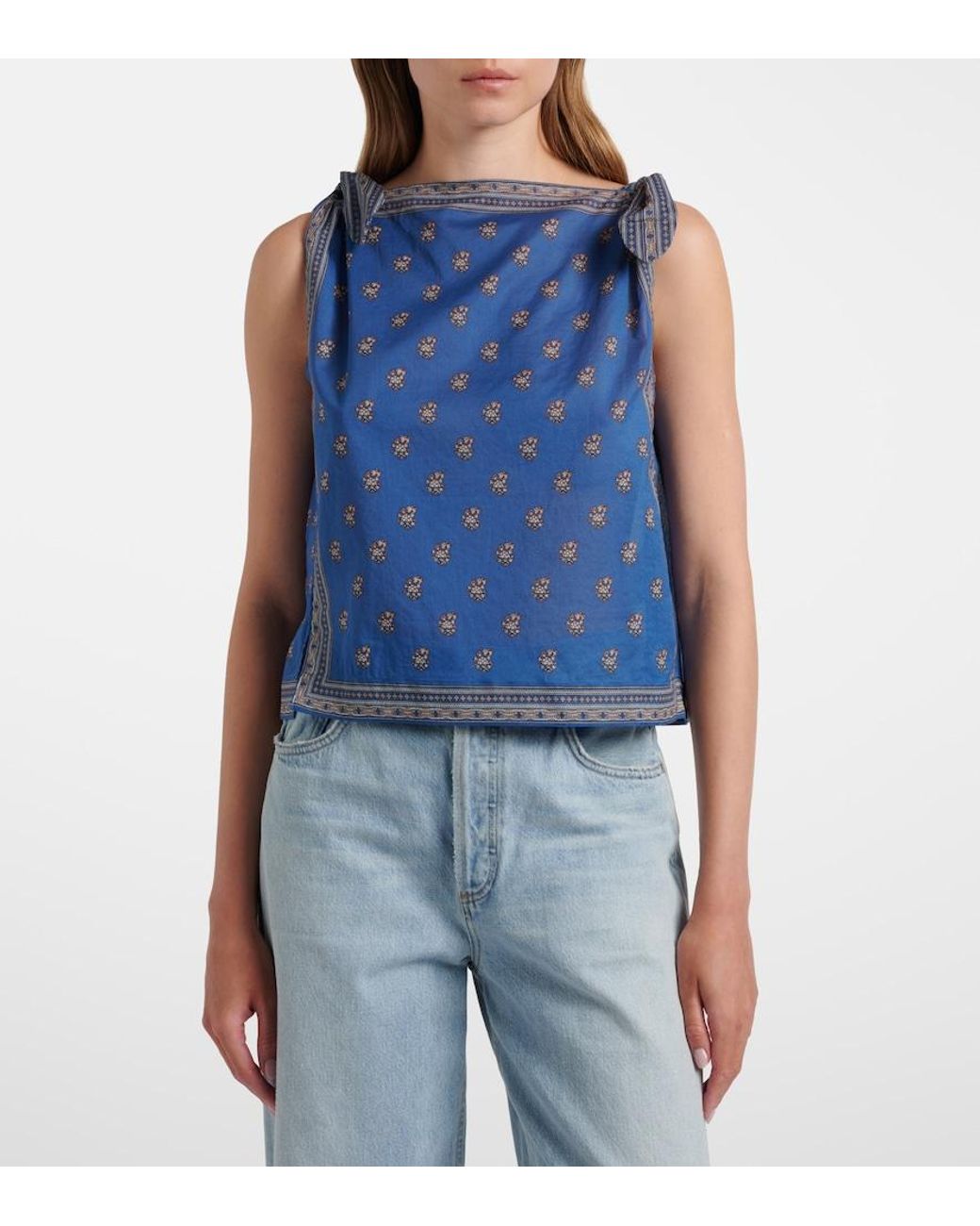 Doen Blue Amalia Printed Cotton Top