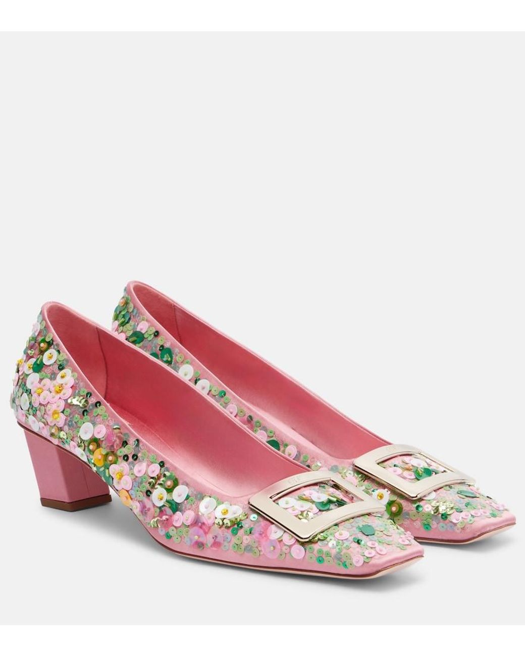 Roger Vivier Pink Belle Vivier Beaded Satin Pumps