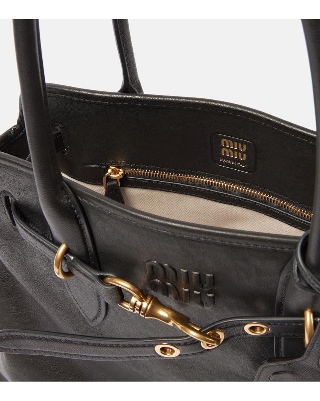 Miu Miu Black Aventure Medium Leather Tote Bag