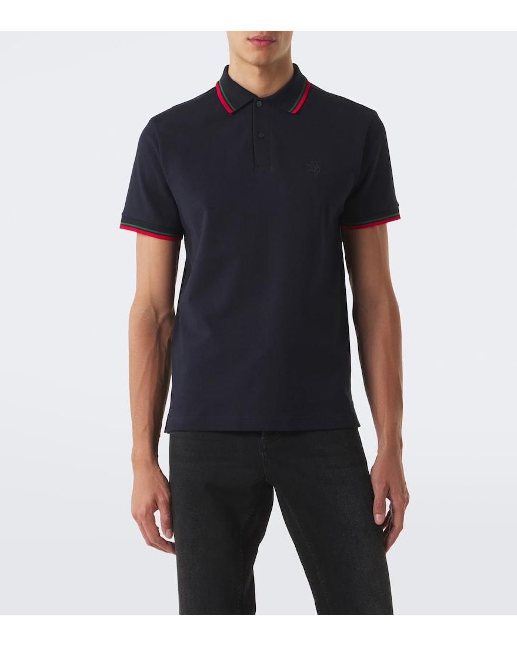 Gucci Blue Cotton-Blend Pique Polo Shirt for men