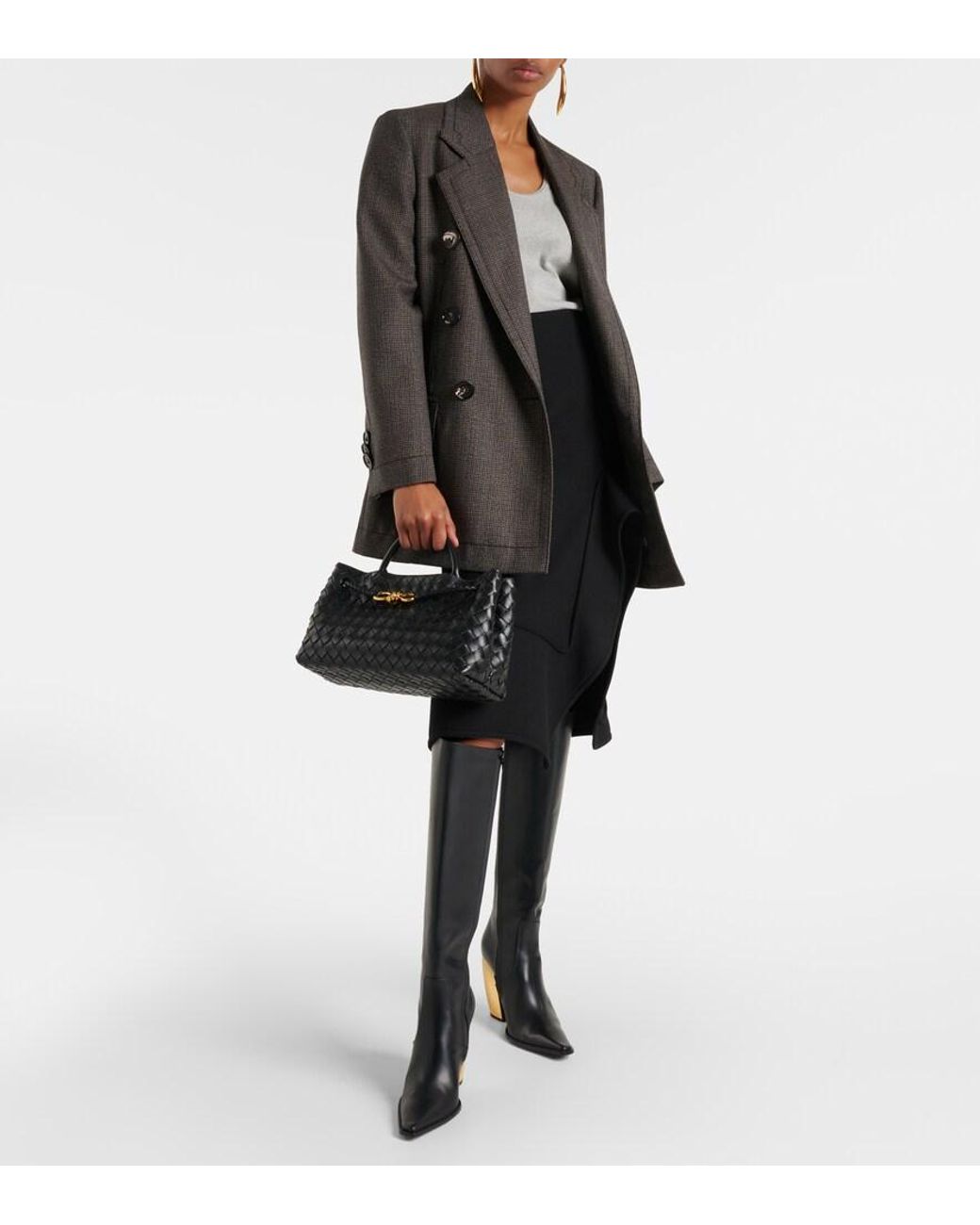 Bottega Veneta Black East-West Andiamo Intrecciato Leather Tote Bag