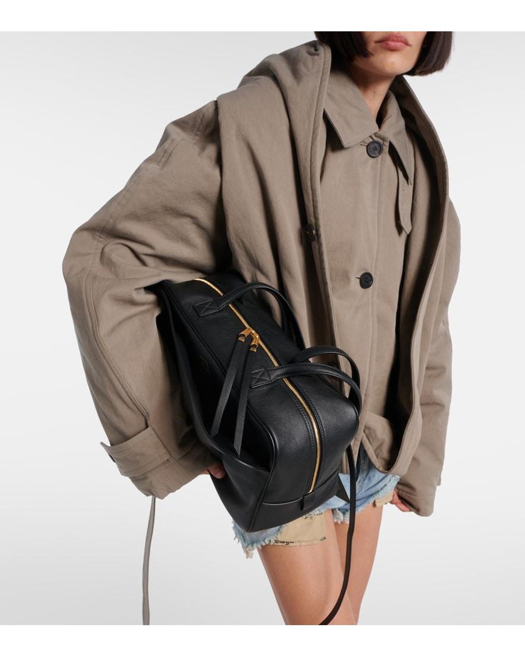 Balenciaga Black Carrie Medium Leather Bowling Bag