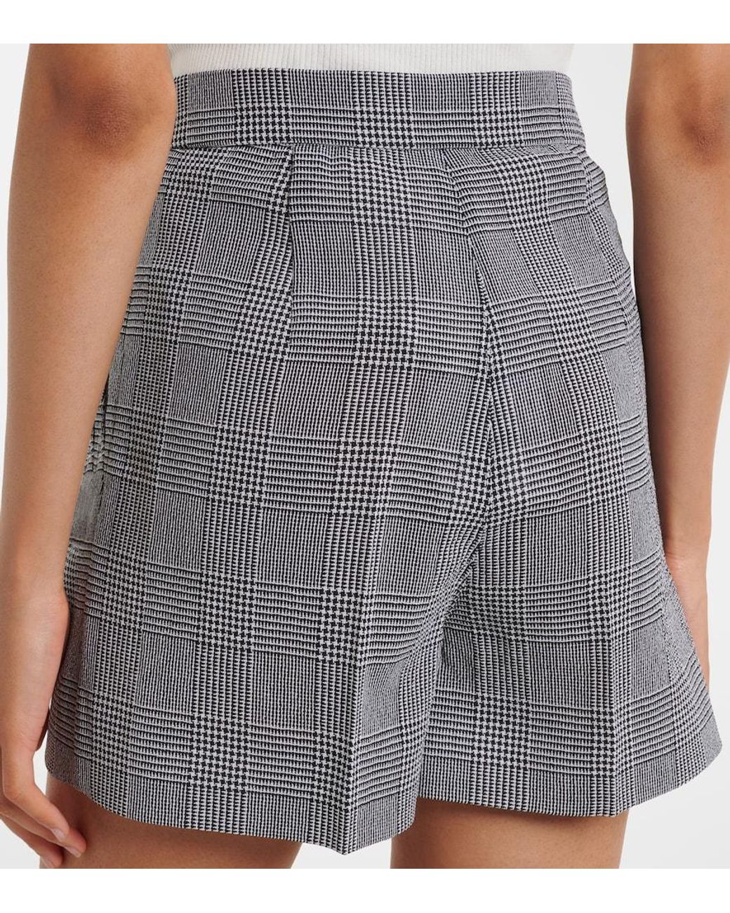 Max Mara Gray Prince Of Wales Check Wool Crepe Shorts