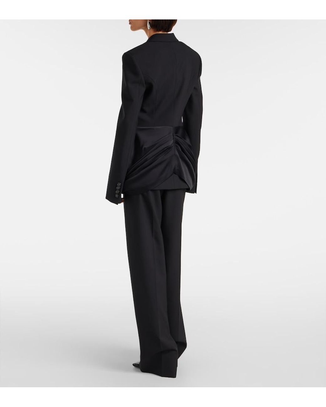 Stella McCartney Black Draped Satin-Trimmed Wool Blazer