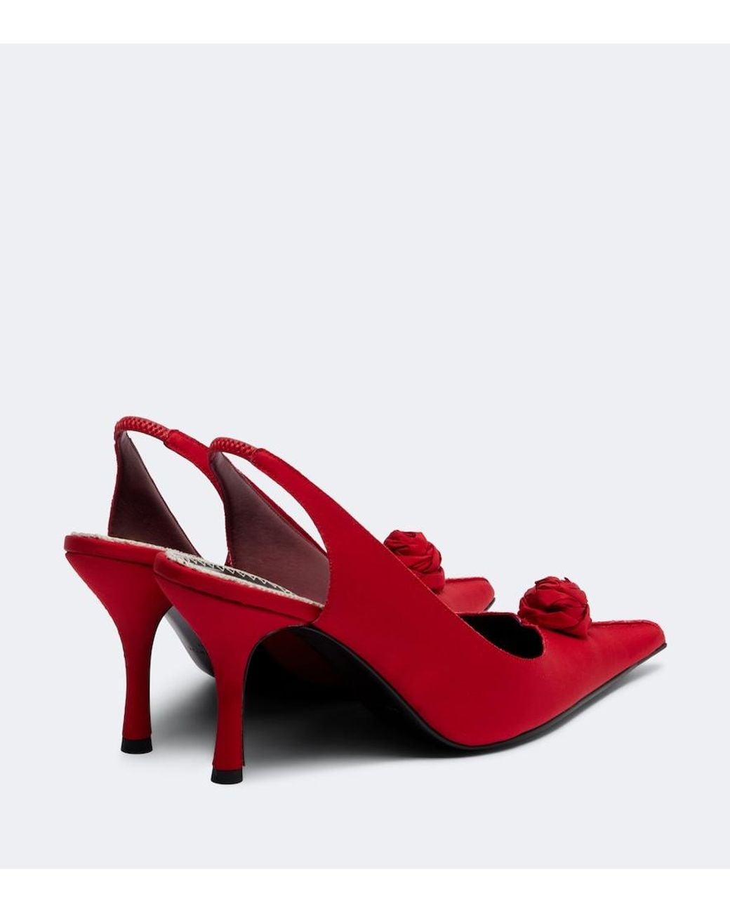 Magda Butrym Red Floral-Applique Satin Slingback Pumps