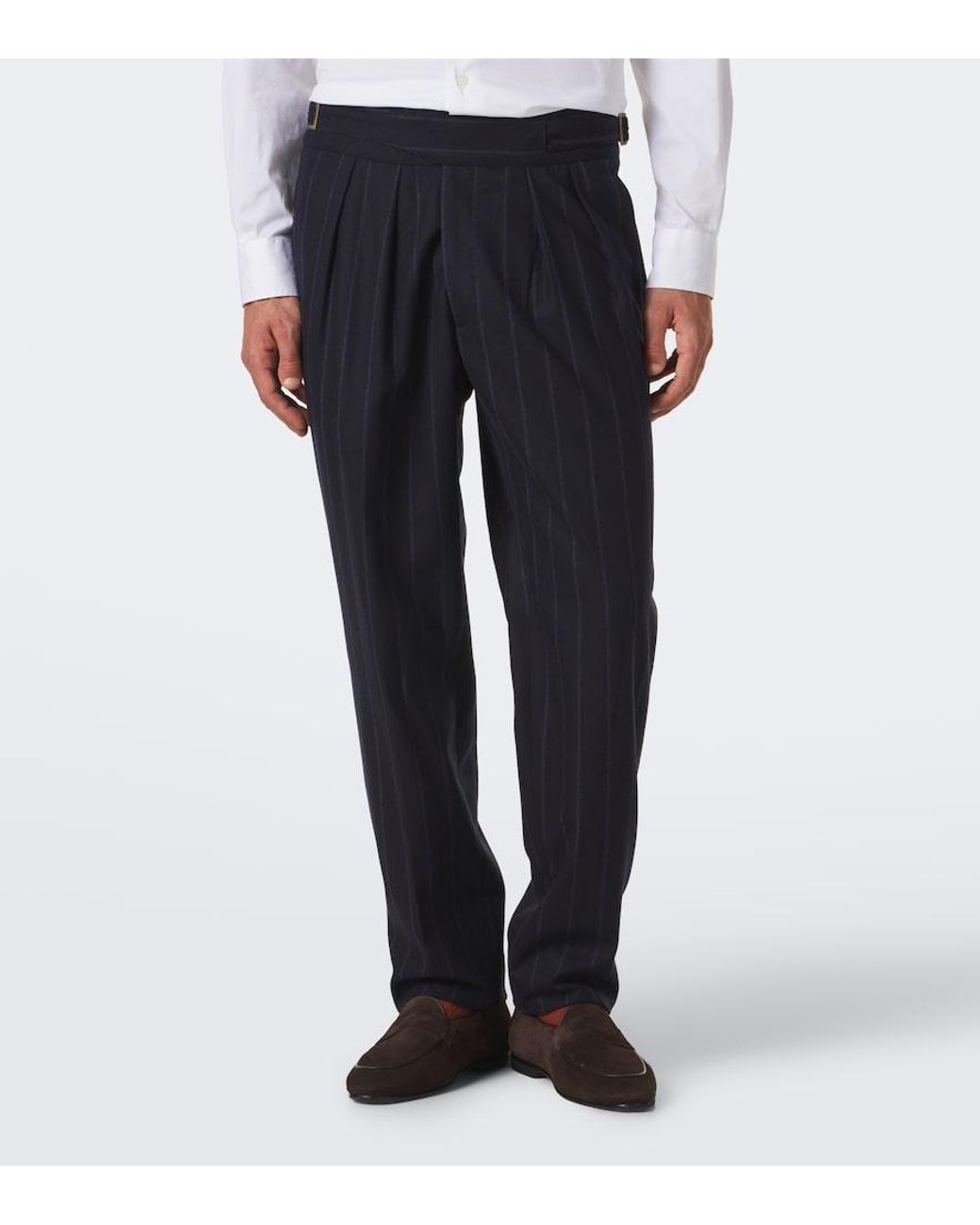 Rubinacci Blue Striped Virgin Wool Straight Pants for men