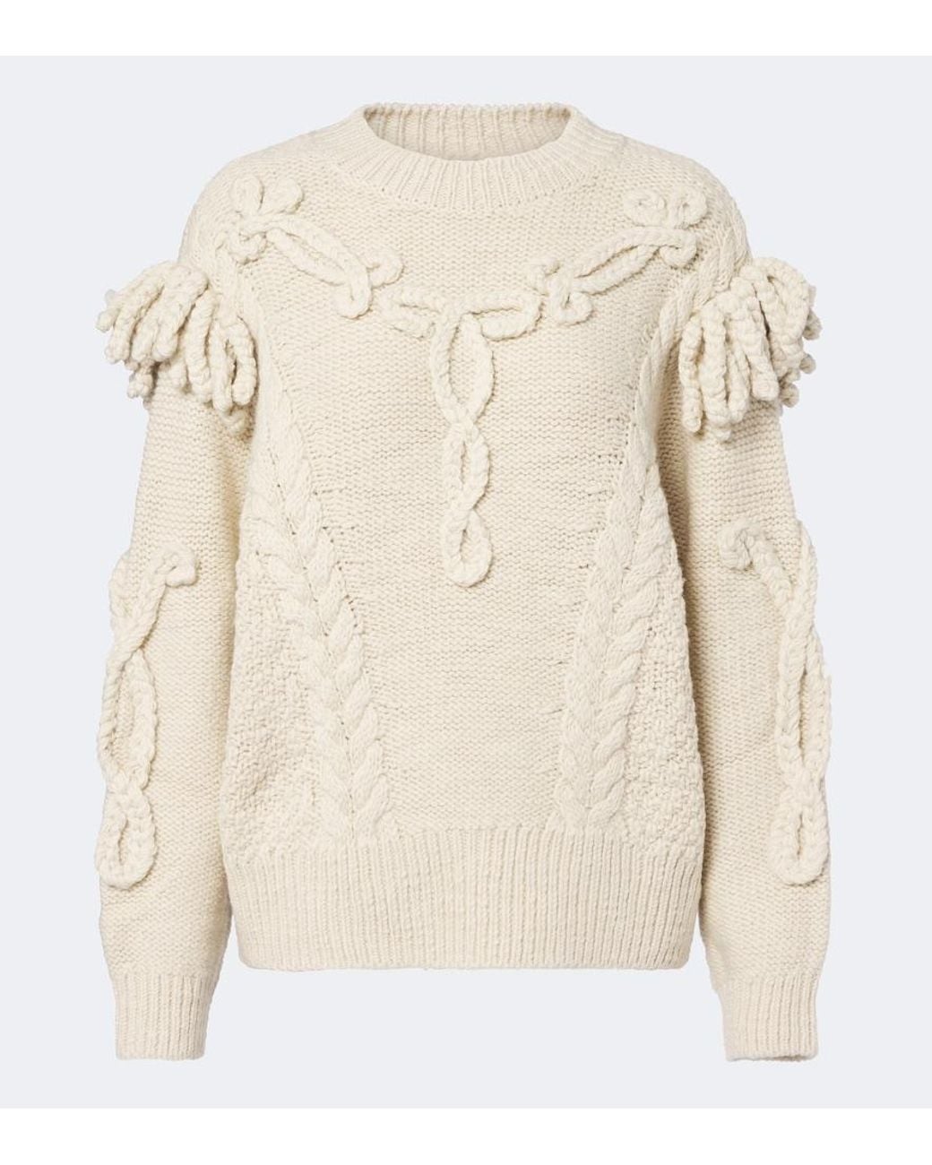Isabel Marant Natural Katria Cable-Knit Fringed Wool-Blend Sweater