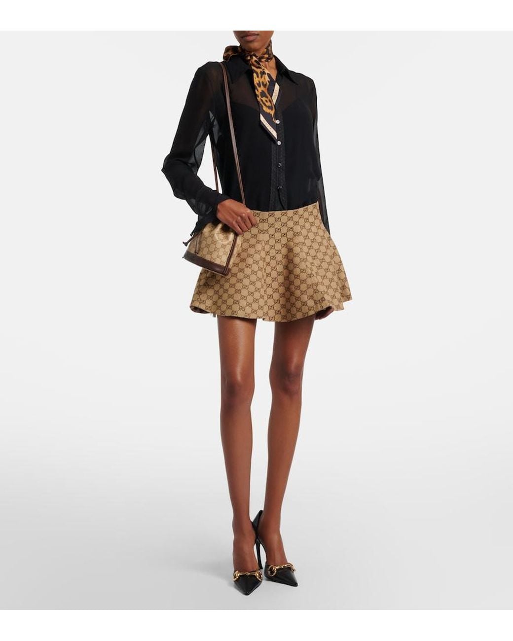 Gucci Brown Web Stripe Mini Gg Canvas Bucket Bag