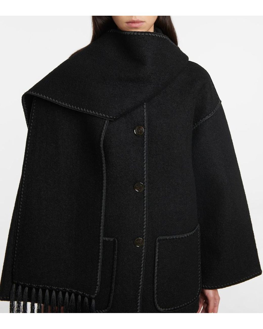 Totême  Black Embroidered Wool-Blend Scarf Jacket
