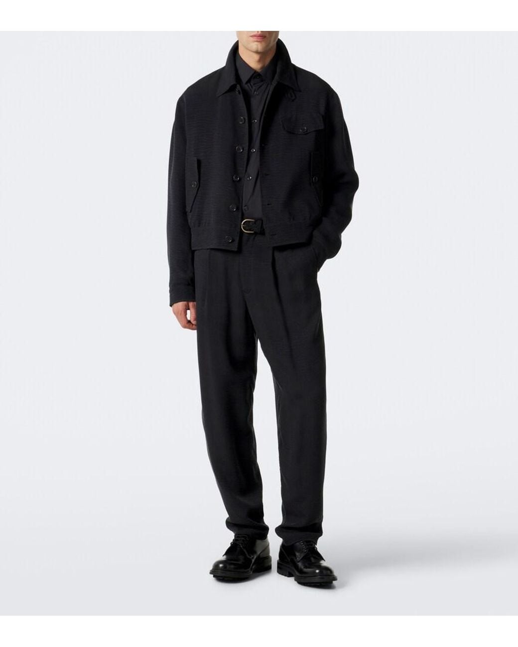 Giorgio Armani Blue Pleated Jacquard Straight Pants for men