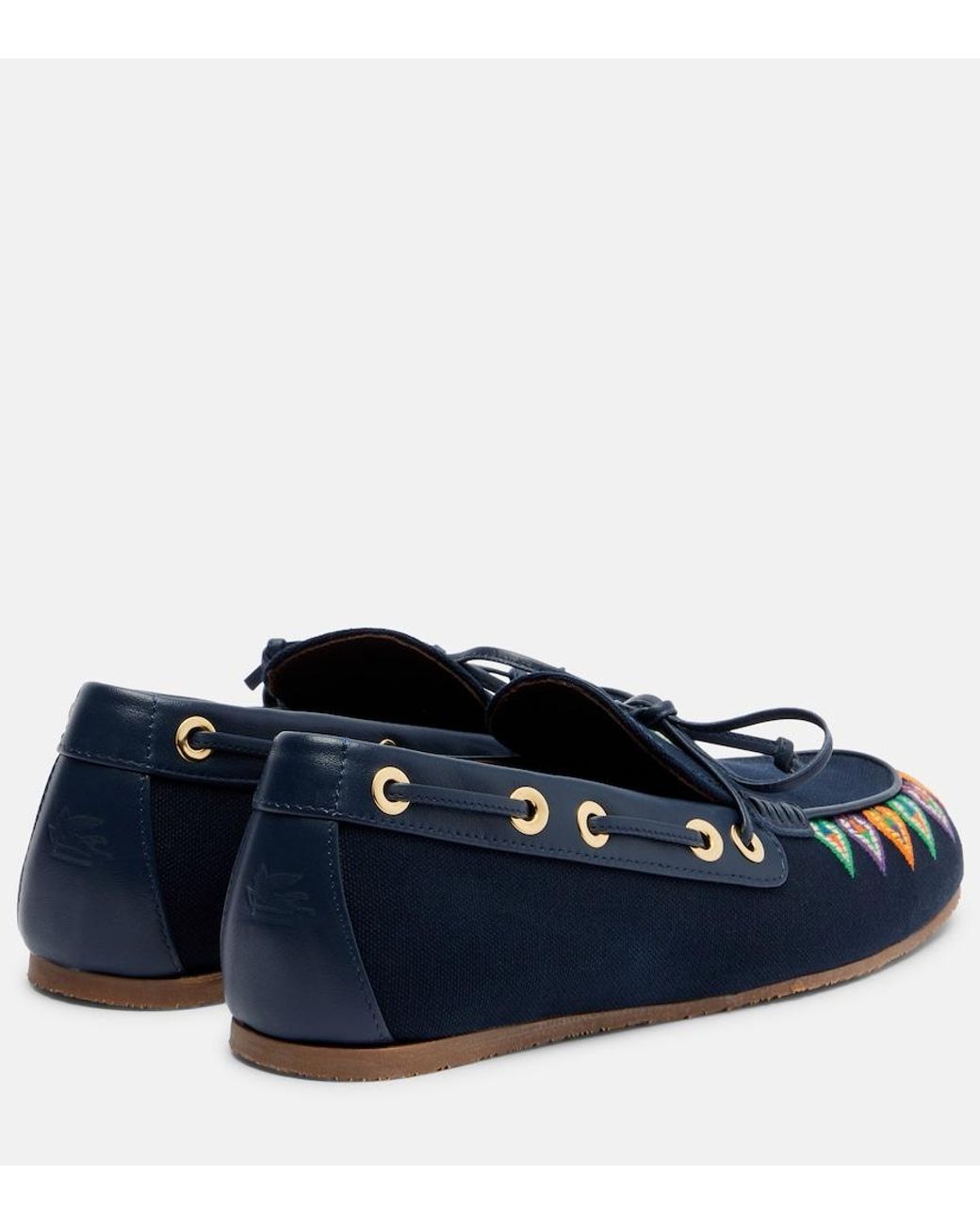 Etro Blue Embroidered Canvas Boat Shoes